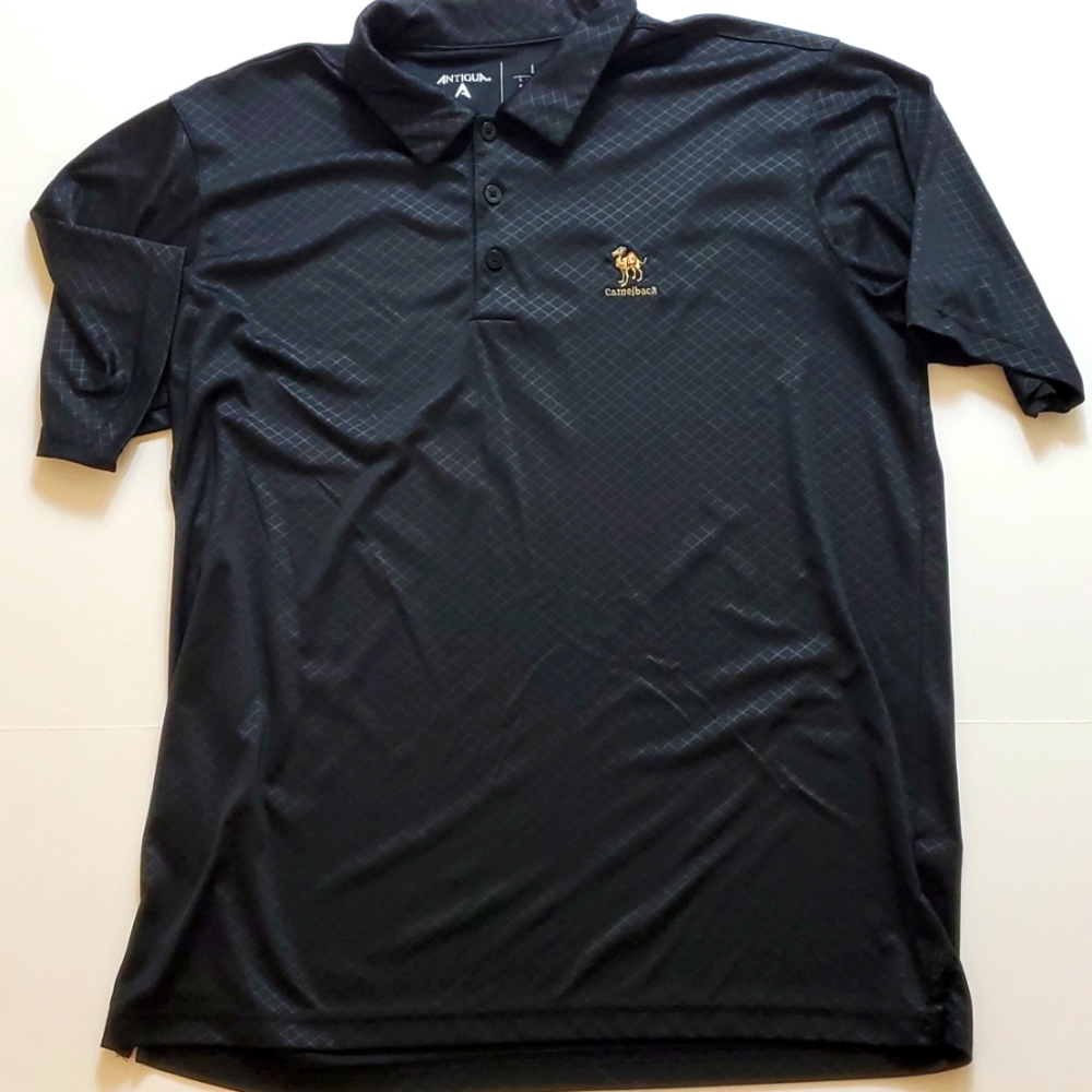 Antigua black diamond print polo shirt